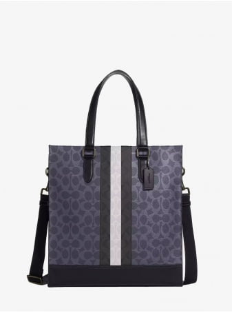 Сумка COACH Graham Structured Tote In Blocked Signature Canvas With Varsity Stripe In Blue